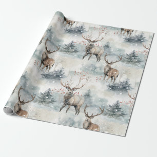 Winter Watercolor Bos Herten (4) Cadeaupapier