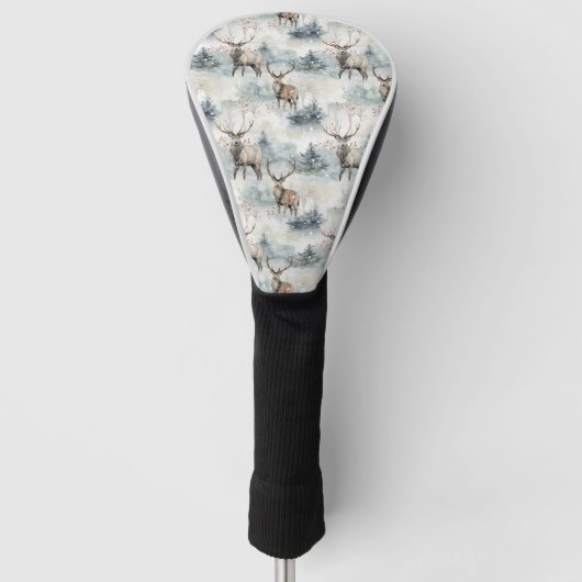 Winter Watercolor Bos Herten (4) Golfheadcover (Voorkant)