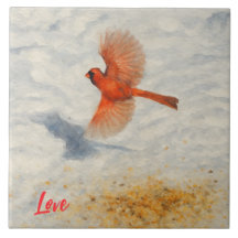 Winter Watercolor Cardinal in Flight