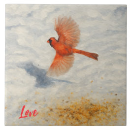 Winter Watercolor Cardinal in Flight Tegeltje