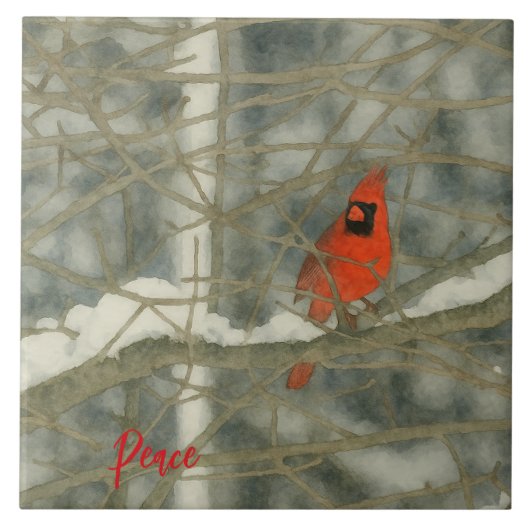 Winter Watercolor Cardinal Tegeltje (Voorkant)