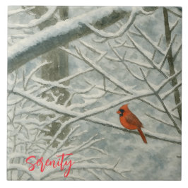 Winter Watercolor Cardinal Tegeltje