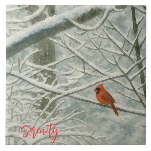 Winter Watercolor Cardinal Tegeltje (Voorkant)