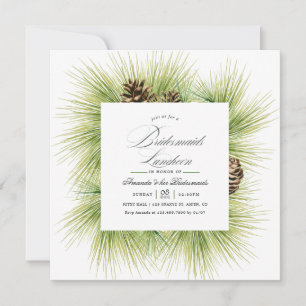 Winter Watercolor Dennen Bruidsmeisjes Luncheon Kaart
