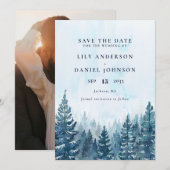 Winter Watercolor Dennengeboste Foto Bruiloft Save The Date (Voorkant / Achterkant)