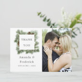 Winter Watercolor Dennenhouten Trouw Dankjefoto Bedankkaart (Staand voorkant)