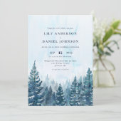 Winter Watercolor Dennnenbos QR Code Trouwen Kaart (Staand voorkant)