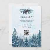 Winter Watercolor Dennnenbos QR Code Trouwen Kaart (Achterkant)