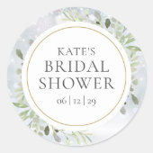 Winter Watercolor Groene Bruiloft Feest Ronde Sticker (Voorkant)