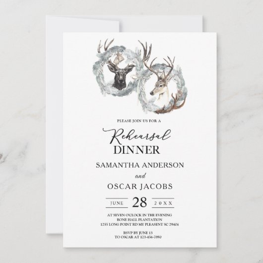 Winter Watercolor Hertenkrans Zilver Kaart (Voorkant)