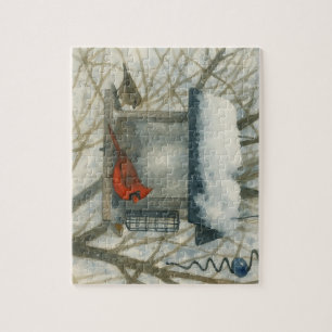 Winter Watercolor Kardinaal Legpuzzel