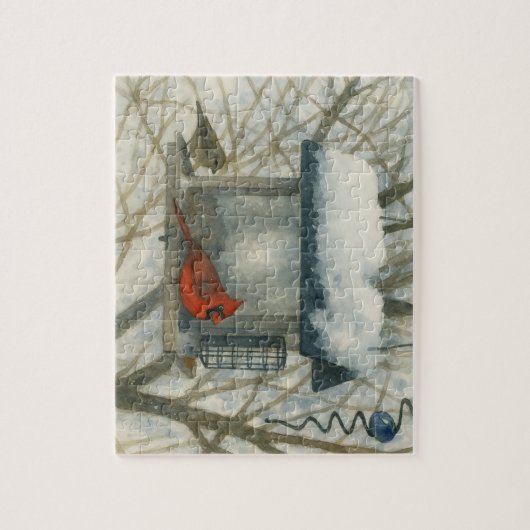 Winter Watercolor Kardinaal Legpuzzel (Verticaal)