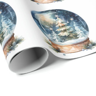 Winter Watercolor Kerstboom Sneeuwbol Cadeaupapier
