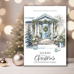 Winter Watercolor Kersthuis Vakantie Kaart