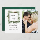 Winter Watercolor Pines Huwelijk Bedank foto Bedankkaart (Voorkant / Achterkant)