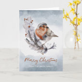 Winter Watercolor Robin Kerstmis Wenskaart Kaart (Gele Bloem)