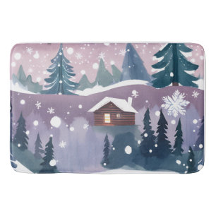 Winter Watercolor Sneeuw Hut Badmat