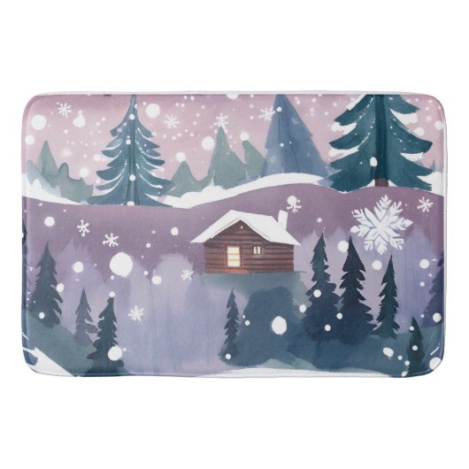 Winter Watercolor Sneeuw Hut Badmat (Voorkant)