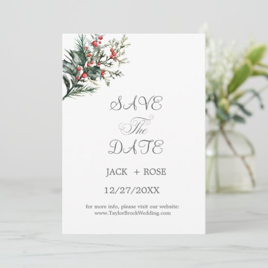 Winter Watercolor Trouwen Save The Date (Staand voorkant)