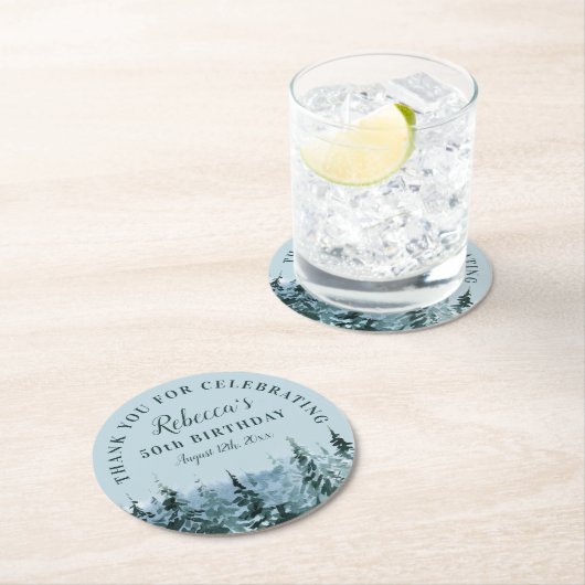 Winter Waterverf 50ste verjaardag Dank u wel Ronde Kartonnen Onderzetter (Insitu)