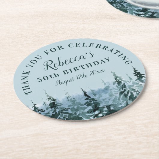 Winter Waterverf 50ste verjaardag Dank u wel Ronde Kartonnen Onderzetter (Gebogen)
