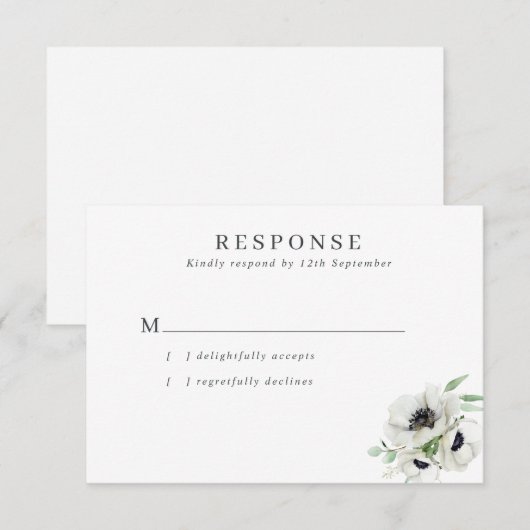 Winter Waterverf Anemonen Bruiloft RSVP Kaartje (Voorkant / Achterkant)