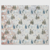 Winter Waterverf Arctic Hare Wolf Fox Snowy Owl 2 Cadeaupapier (Vlak)