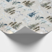 Winter Waterverf Arctic Hare Wolf Fox Snowy Owl 2 Cadeaupapier (Hoek)