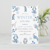 Winter Waterverf Arctische Dieren 1e Verjaardag In Kaart (Staand voorkant)