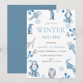 Winter Waterverf Arctische Dieren 1e Verjaardag In Kaart (Voorkant / Achterkant)