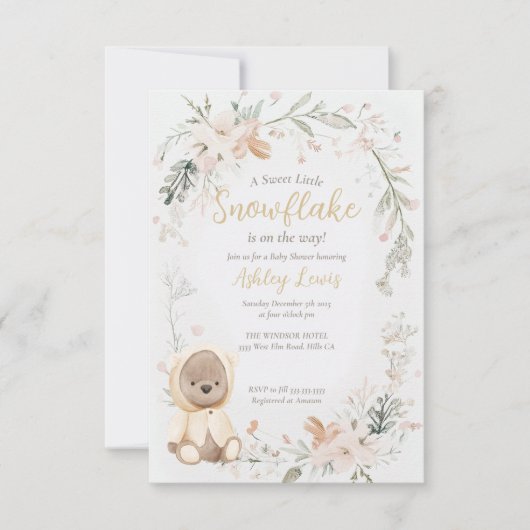 Winter waterverf beer babyshower kaart (Voorkant)