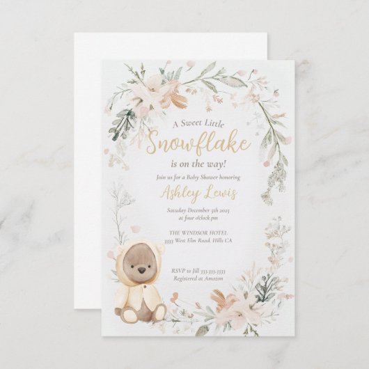 Winter waterverf beer babyshower kaart (Voorkant / Achterkant)