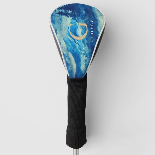 Winter Waterverf Bergen Landschap Monogram Golfheadcover (Voorkant)