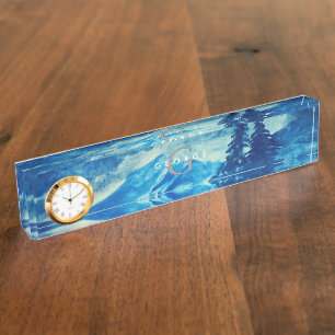 Winter Waterverf Bergen Landschap Monogram Naambordje