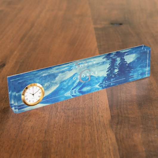 Winter Waterverf Bergen Landschap Monogram Naambordje (Zijkant)