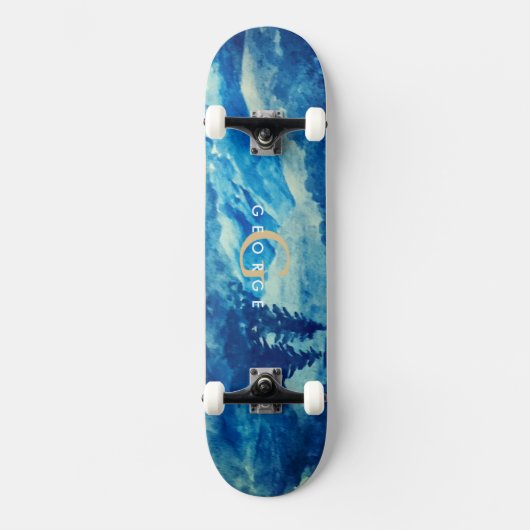 Winter Waterverf Bergen Landschap Monogram Persoonlijk Skateboard (Voorkant)