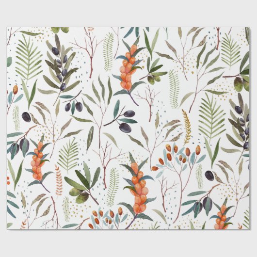 Winter Waterverf Berries Patroon Cadeaupapier (Vlak)