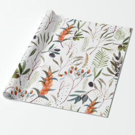Winter Waterverf Berries Patroon  Cadeaupapier
