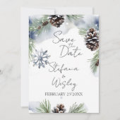Winter waterverf besneeuwde dennen opslaan de datu save the date (Voorkant)
