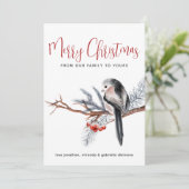 Winter Waterverf Bird Red Feestdagenkaart (Staand voorkant)