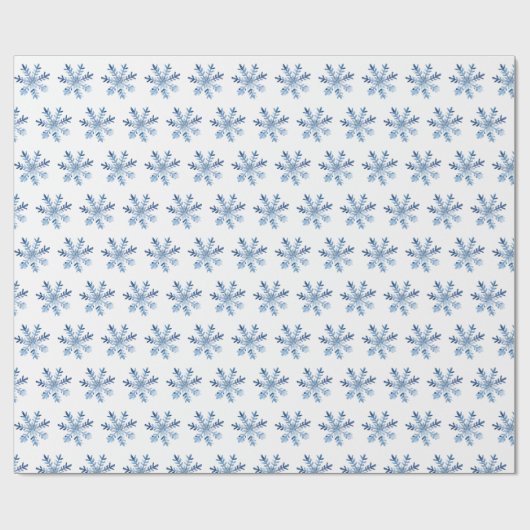 Winter Waterverf Blauwgroen Blue Snowflakes Kerst Cadeaupapier (Vlak)