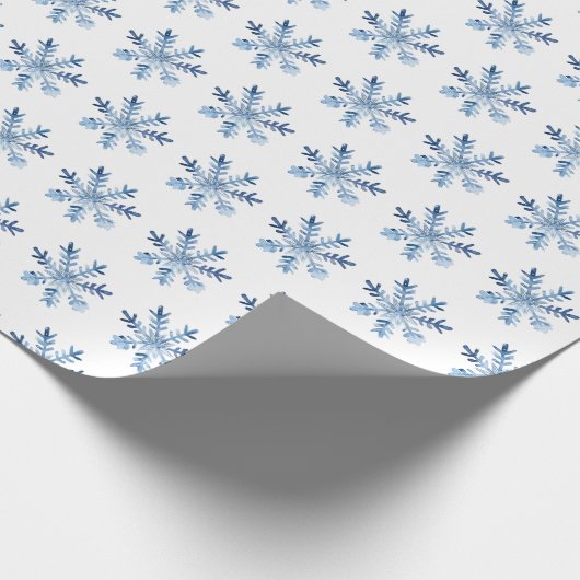 Winter Waterverf Blauwgroen Blue Snowflakes Kerst Cadeaupapier (Hoek)