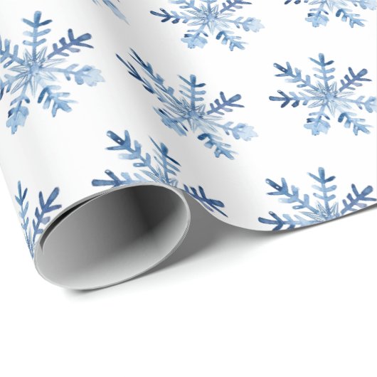 Winter Waterverf Blauwgroen Blue Snowflakes Kerst Cadeaupapier (Rol Hoek)