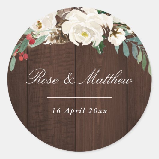 Winter waterverf bloeit bruiloft sticker (Voorkant)