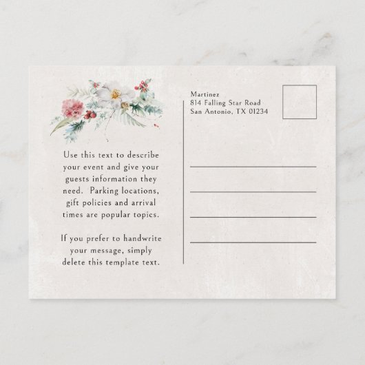 Winter Waterverf Bloemen 100ste verjaardagsfeestje Uitnodiging Briefkaart (Achterkant)