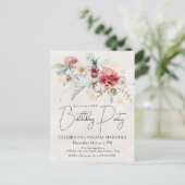 Winter Waterverf Bloemen 100ste verjaardagsfeestje Uitnodiging Briefkaart (Staand voorkant)