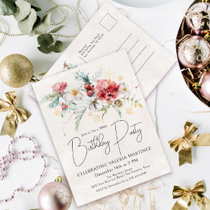 Winter Waterverf Bloemen 100ste verjaardagsfeestje Uitnodiging Briefkaart