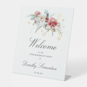 Winter Waterverf Bloemen 19e verjaardag Welkom Reclamebord Met Voetstuk