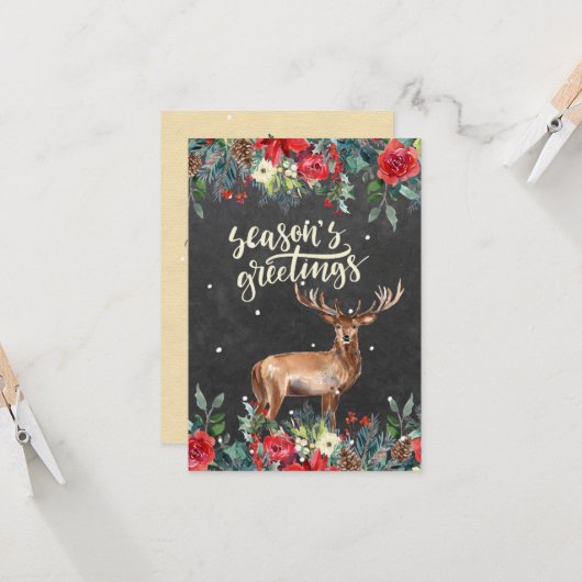 Winter Waterverf Bloemen | Groeten van het seizoen Kaart (Voorkant / Achterkant in situ)