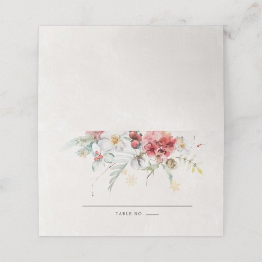 Winter Waterverf Bloemen Sneeuwvlok Plaatskaartje (Buitenkant ongevouwen)